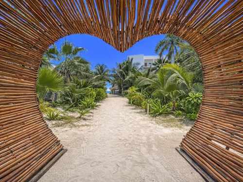 Wooden pathway leading down to the beach