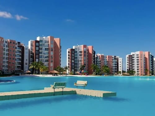 Aerial view of the Dream Lagoons crystal lagoon