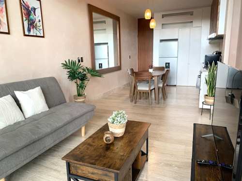 Bright open living and dining space