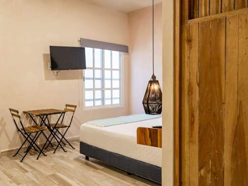Cozy sleeping area with double bed