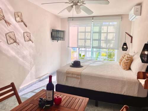 Studio double bed with bright window
