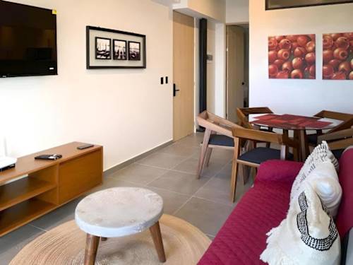 Open living and dining area