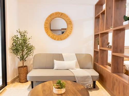 Living area with single sofa bed