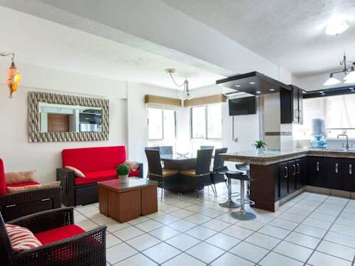 Living room with balcony and view