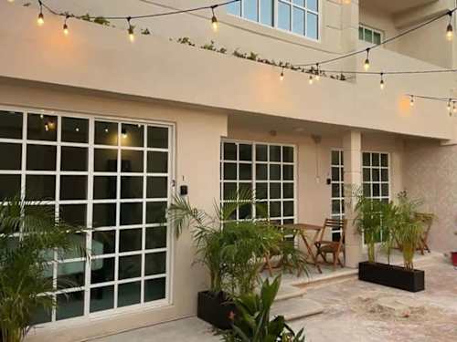 Bright interior with dining area