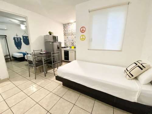 Studio living and sleeping area