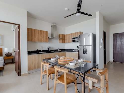 Dining room and kitchen. Bedroom. 
