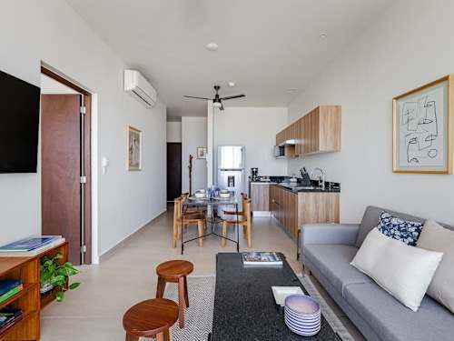 Open living, dining and kitchen area