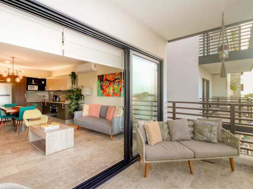 Dining area with balcony doors
