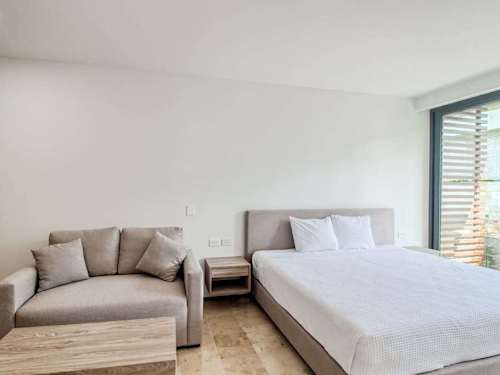Studio living and sleeping area
