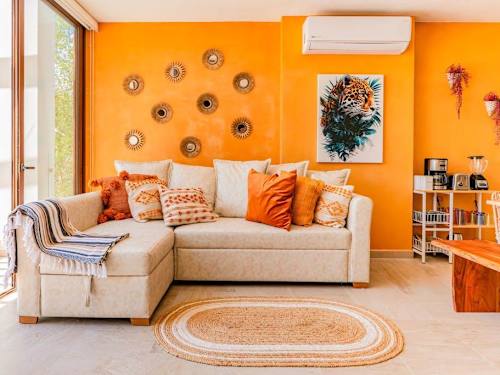 Living room with bright, modern decor