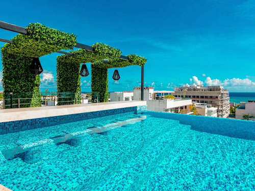 Shared rooftop pool with pergola