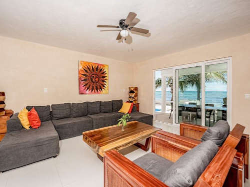 Living room with oversized sectional and ocean views