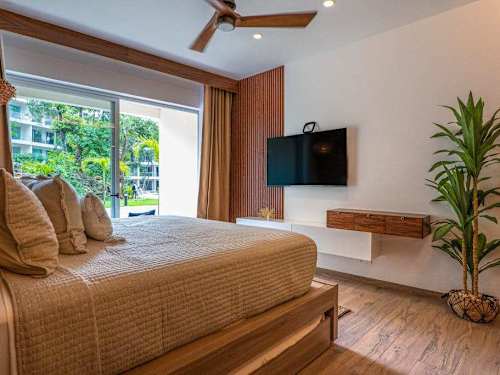 King bed with elegant wood accents