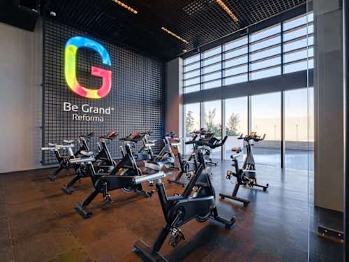 On-site cycling studio with spin bikes, keep your routine going without leaving home