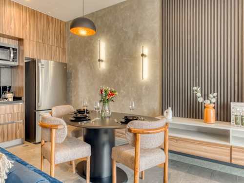 Chic dining nook beside the kitchen, a warm spot for coffee and easy meals
