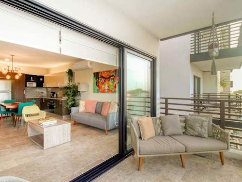 Dining area with balcony doors