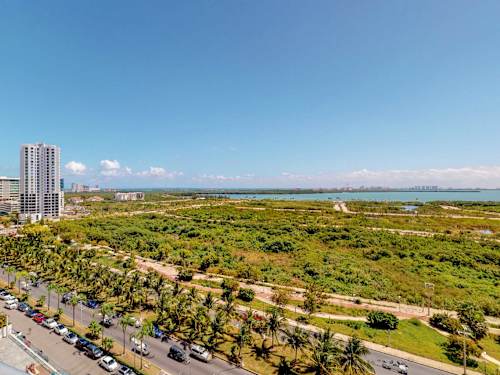 Panoramic city and lagoon view