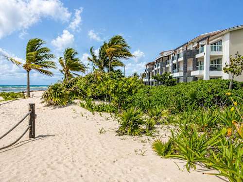 Beachfront resort building exterior