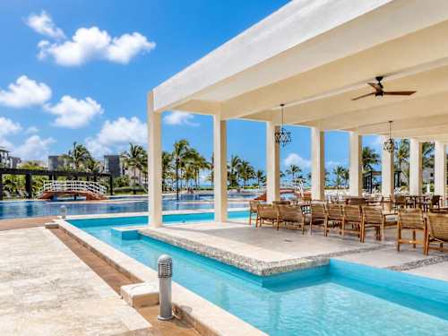 Shared resort pool walkway