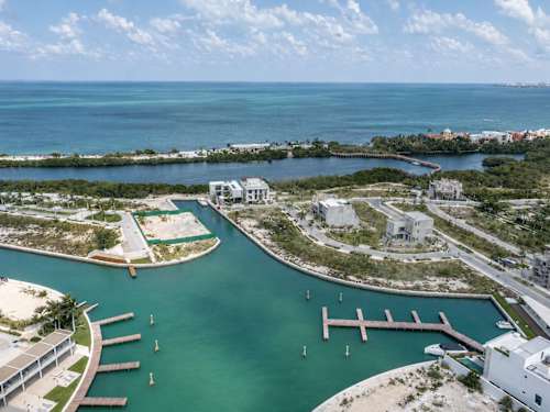 Shared rooftop pool overlooking the marina