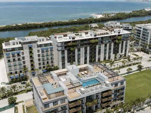 Aerial view of Puerto Cancun marina and development