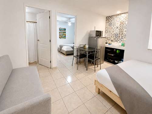 Smart open-plan studio with sleeping, dining and kitchenette in one bright, easy-living space