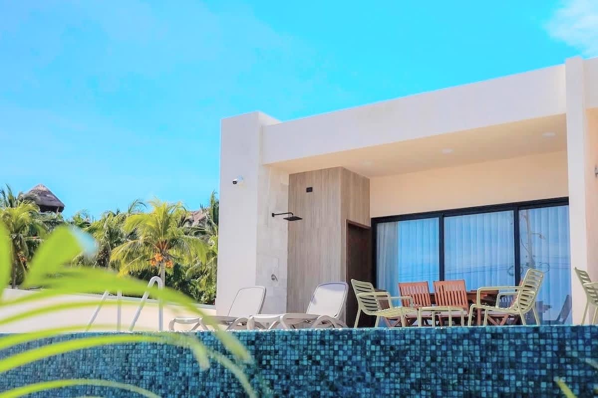 Villa exterior with sea-view terrace
