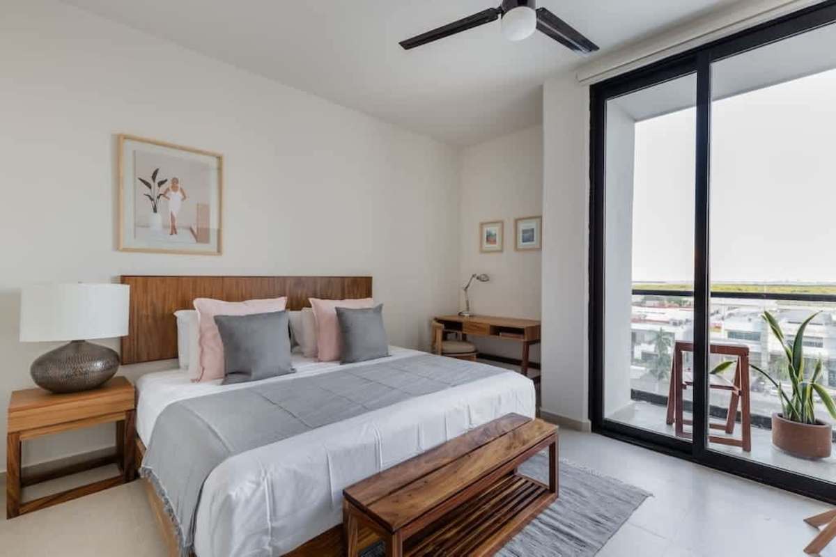 Bedroom with king bed and private terrace
