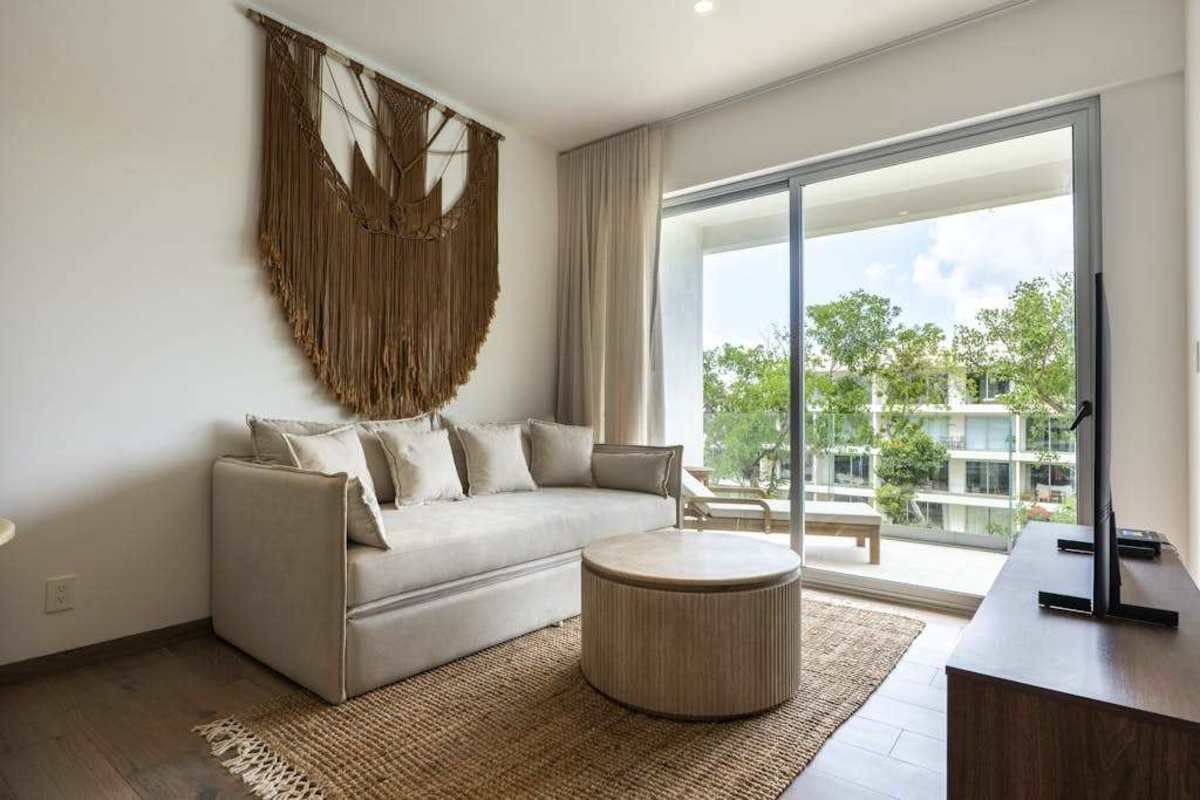 Open-plan living area with balcony access