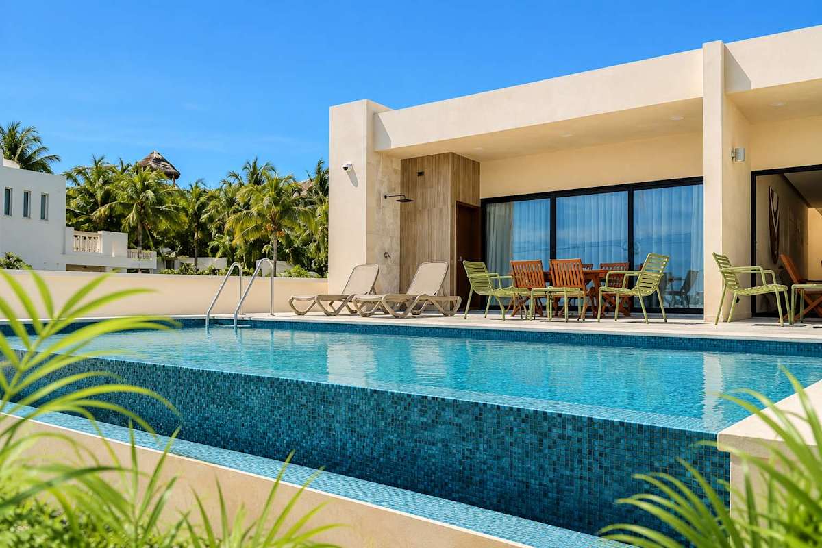 Private pool and villa exterior