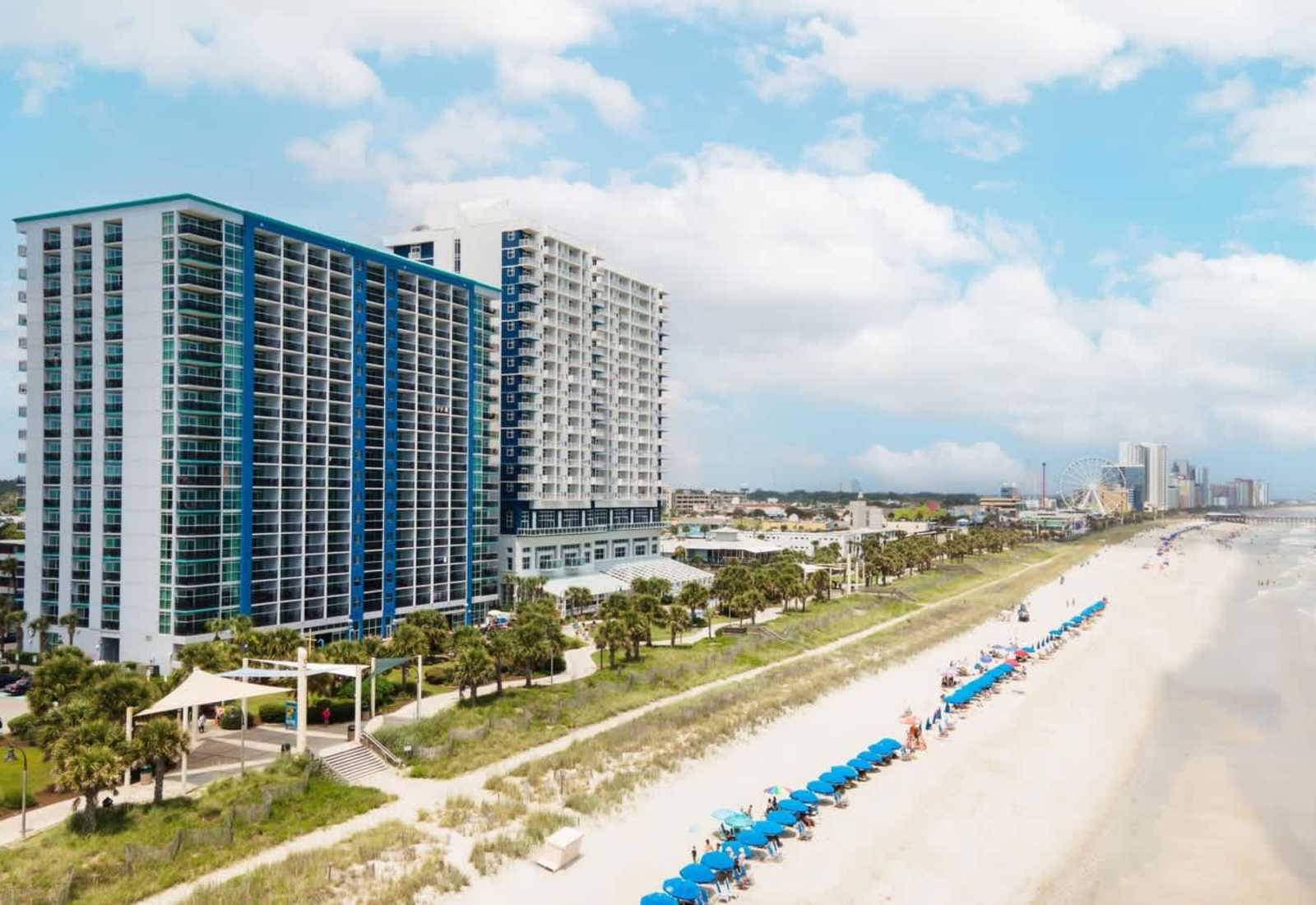 Bay View Resort oceanfront location with direct beach access and beautiful views along the Myrtle Beach shoreline.
