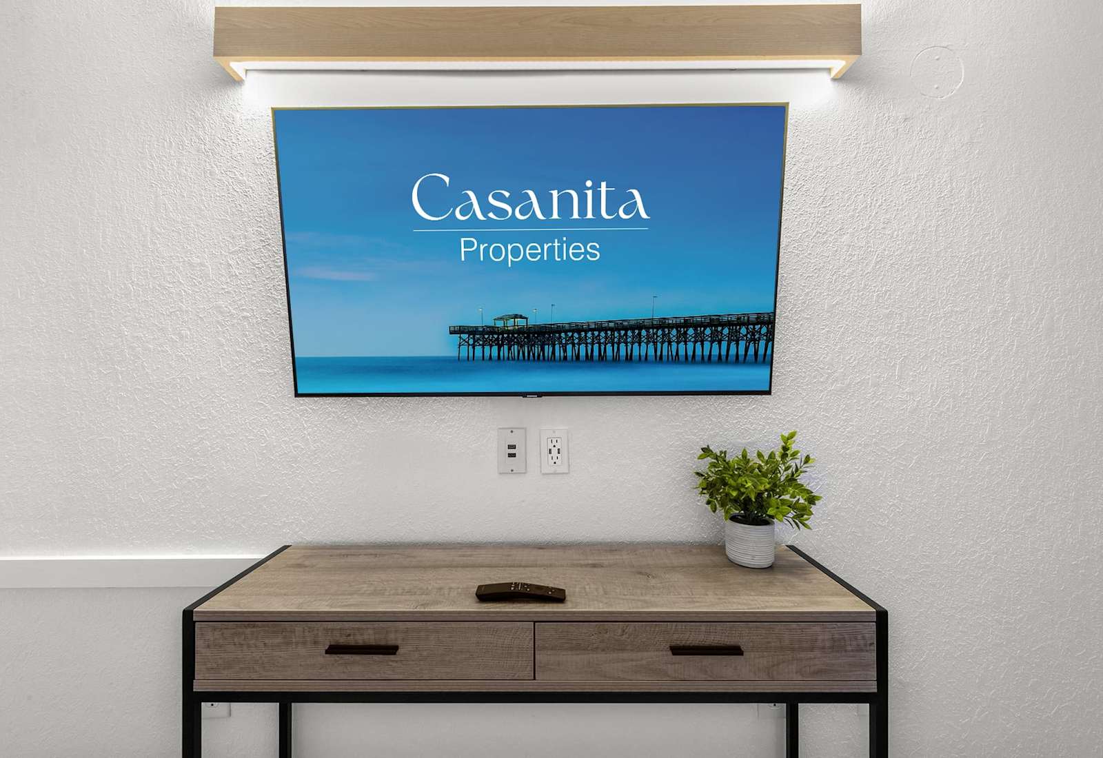Stream your favorite shows on the large flat-screen Smart TV. 
