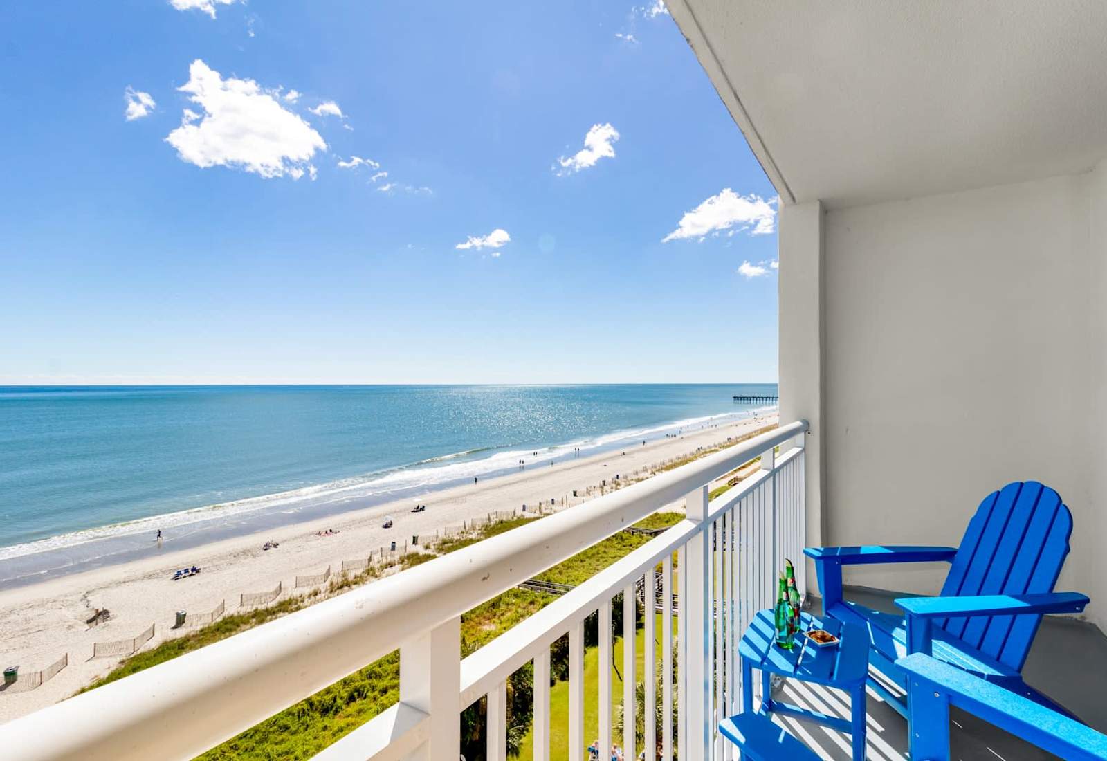 Soak in the panoramic ocean views from your private balcony. With the sound of the waves and the sparkle of the sea stretching to the horizon, this serene escape is perfect for unwinding and savoring the beauty of the coast.
