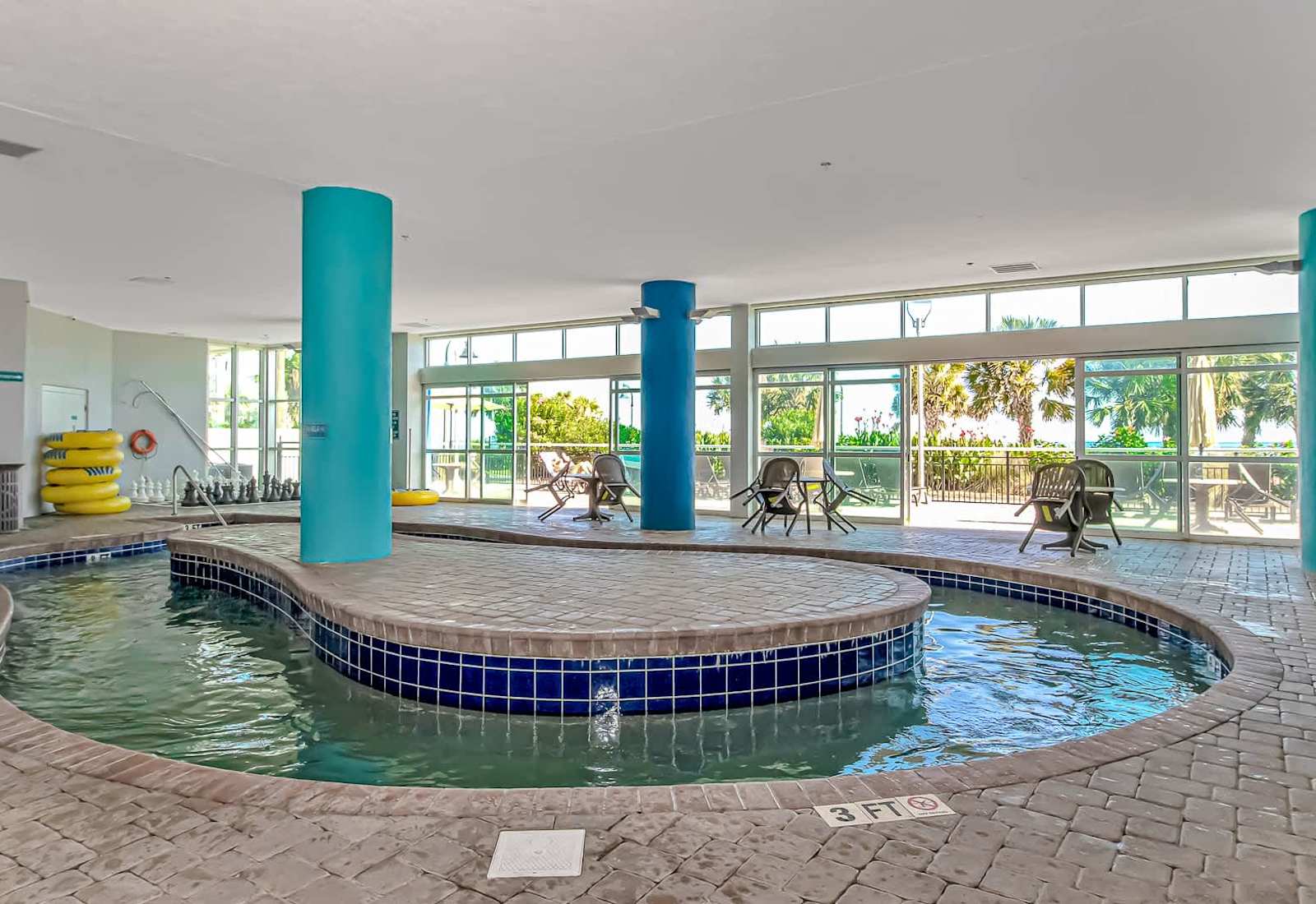 Relax and unwind in our indoor lazy river oasis—perfect for year-round fun! Whether it’s a sunny beach day or a cozy night in, this resort-style amenity makes your Myrtle Beach getaway unforgettable.