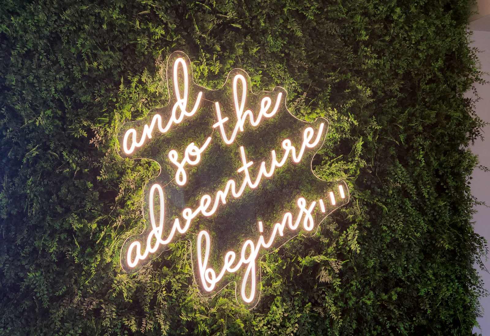 Snap your first Insta moment right here—our neon-lit greenery wall sets the tone for an unforgettable getaway. Because every great vacation starts with a little sparkle and a whole lot of adventure. 