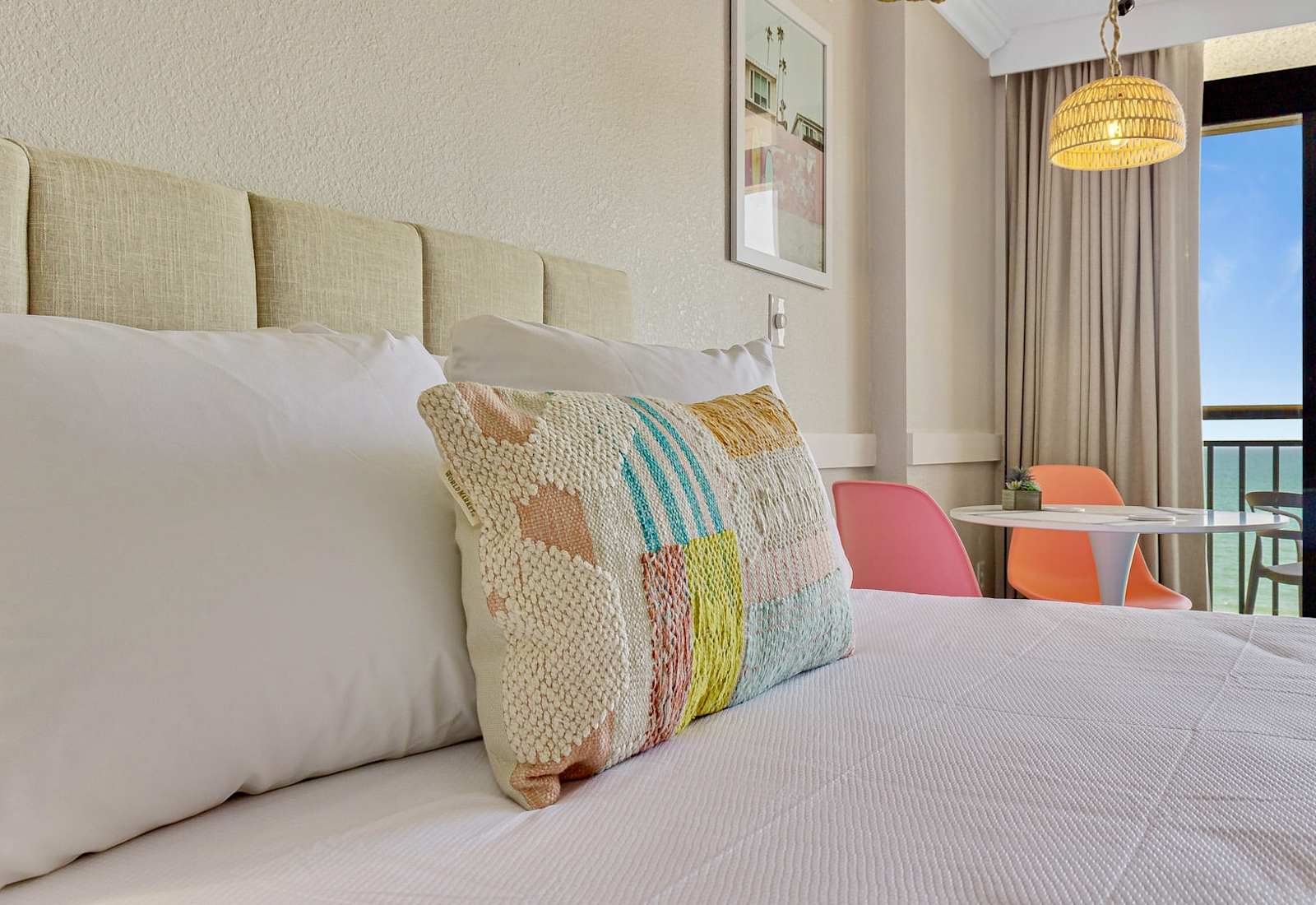 Drift off to sleep in a comfortable bed with plush pillows and crisp linens. 
