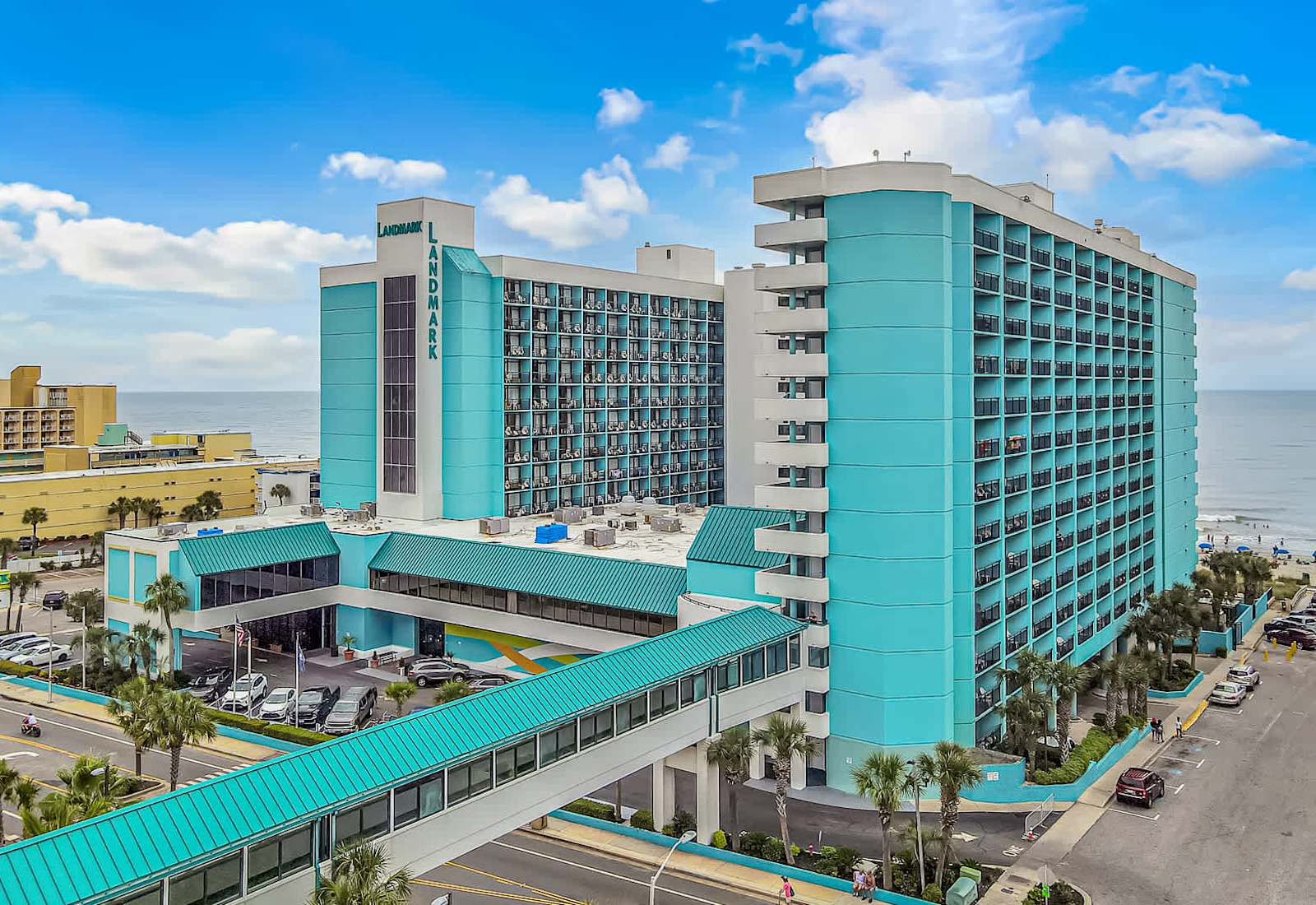 Oceanfront high-rise building in Myrtle Beach, SC, offering convenient beach access, coastal views, and a great location near the shoreline and local attractions.