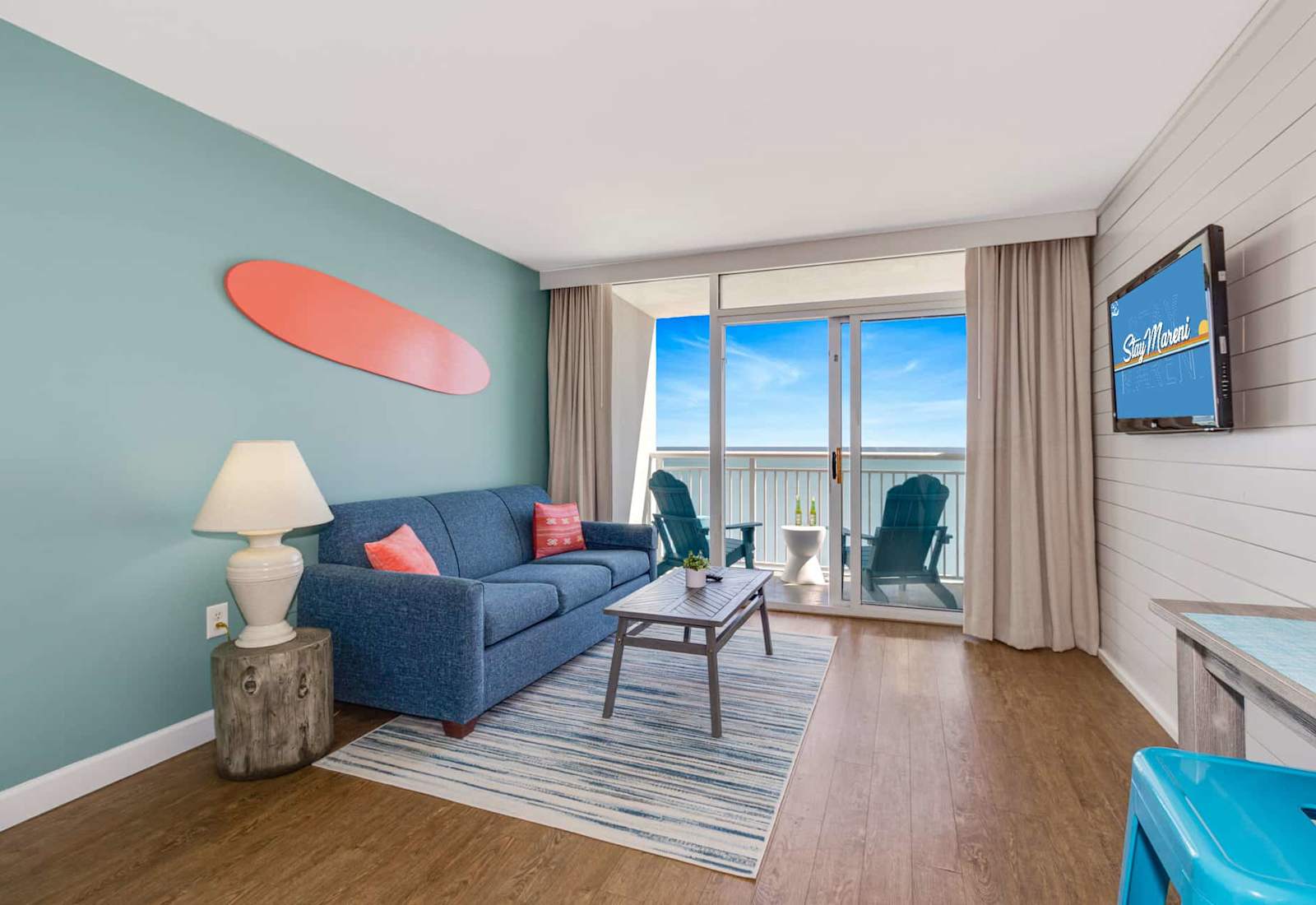 Experience coastal bliss in this vibrant, ocean-view retreat! Featuring a stylish surf-inspired décor, comfy seating, and a spacious balcony with breathtaking views, it’s the perfect getaway to relax and soak up the sun.