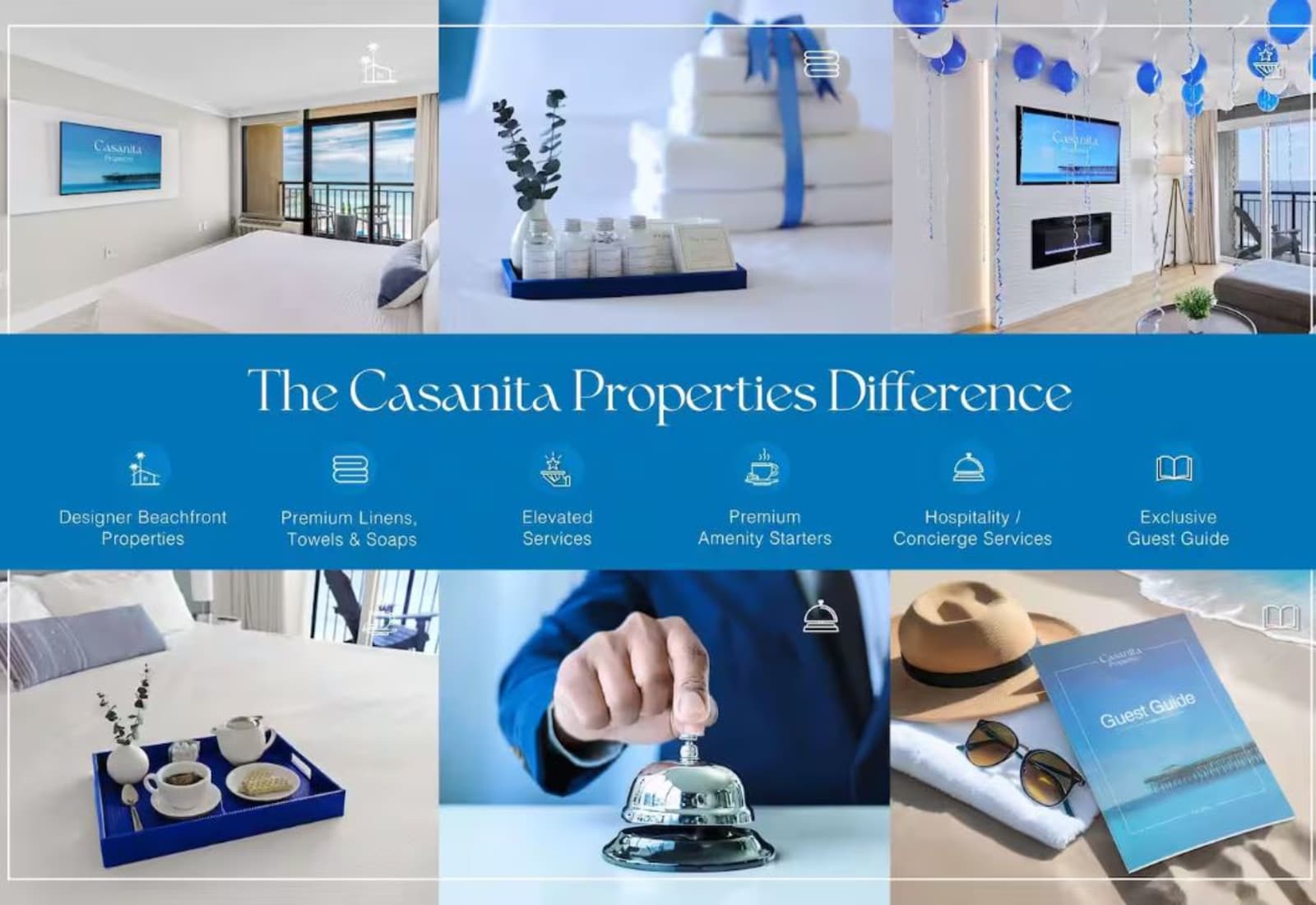 Discover the Casanita Properties difference! From designer beachfront homes and premium linens to concierge services and curated guest guides, enjoy elevated amenities and hospitality that make your stay truly exceptional.