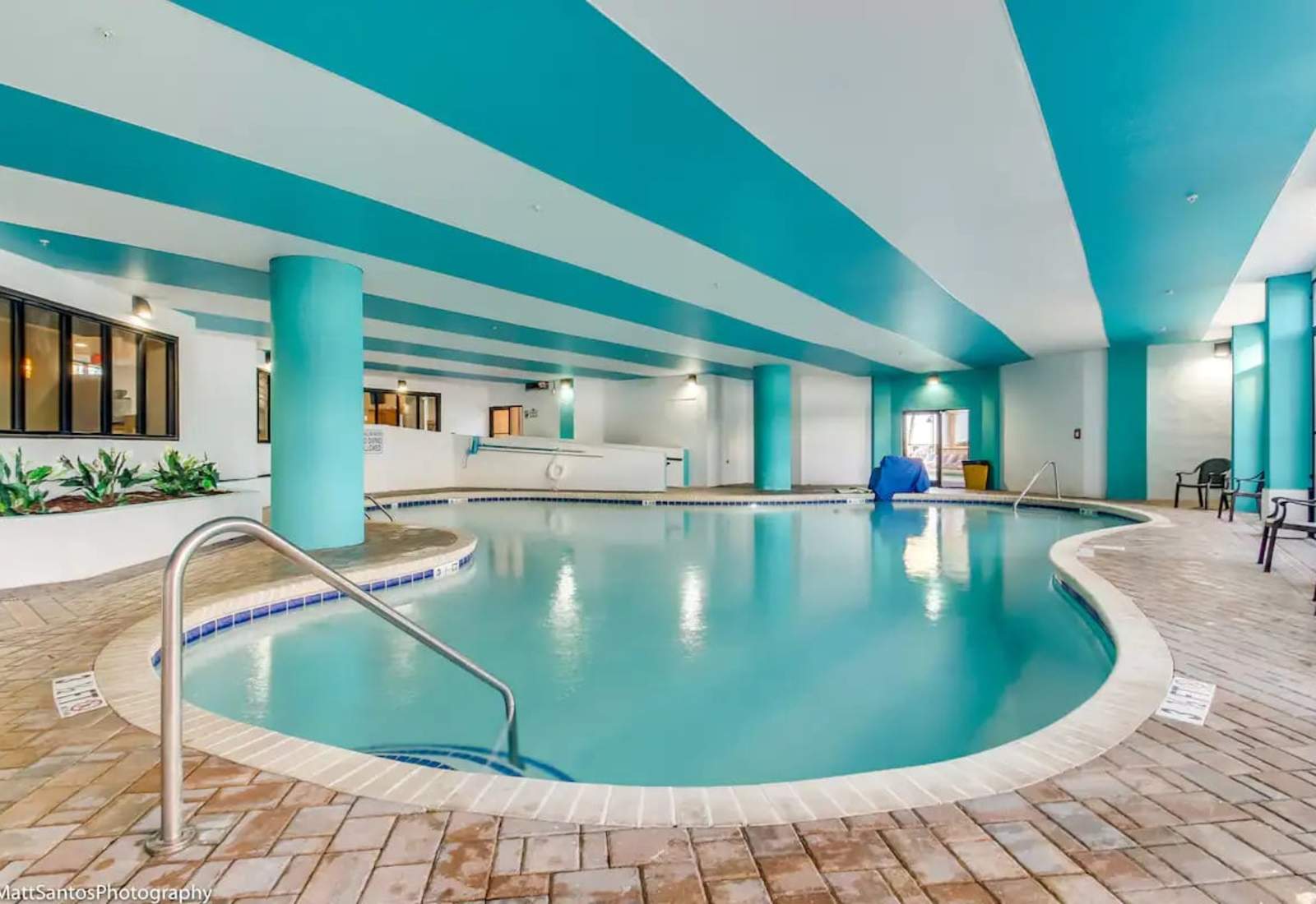 No matter the weather, the indoor pool offers year-round relaxation with its bright, tropical vibe. Perfect for a refreshing swim, family fun, or unwinding after a day at the beach.