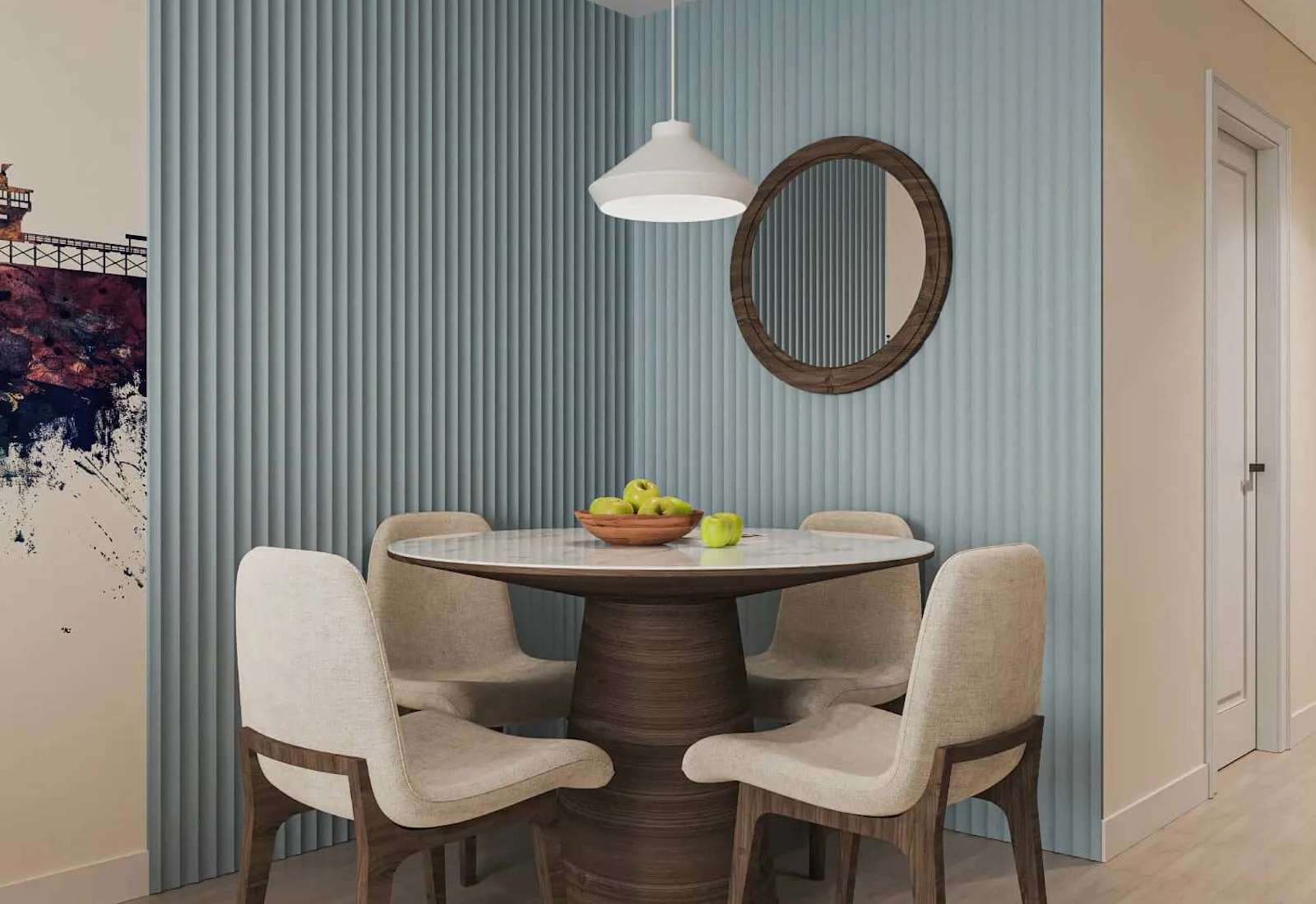 Gather, connect, and make memories in this thoughtfully designed dining space, featuring custom coastal accents, designer finishes, and seating for the whole group. (This is a rendering, not an actual photograph)
