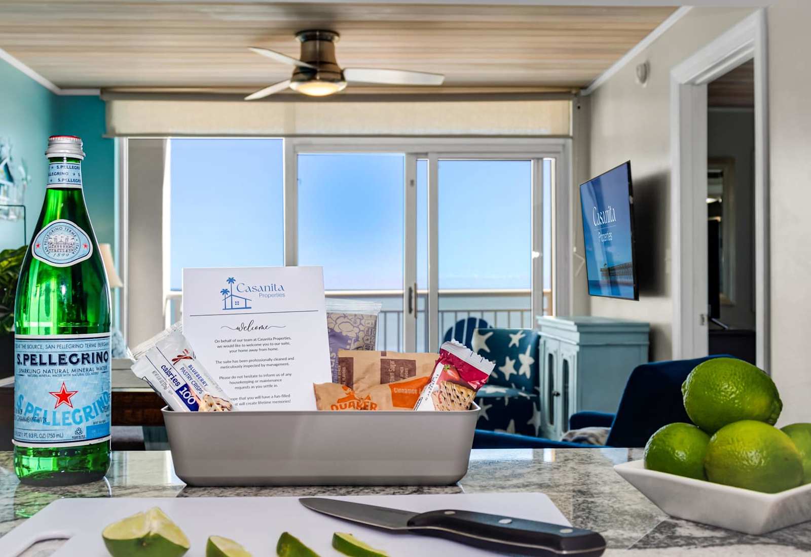 Welcome to your coastal escape! Enjoy a thoughtful welcome basket with refreshing drinks and snacks, perfectly complementing the stunning ocean view. Your relaxing, personalized vacation experience starts here!