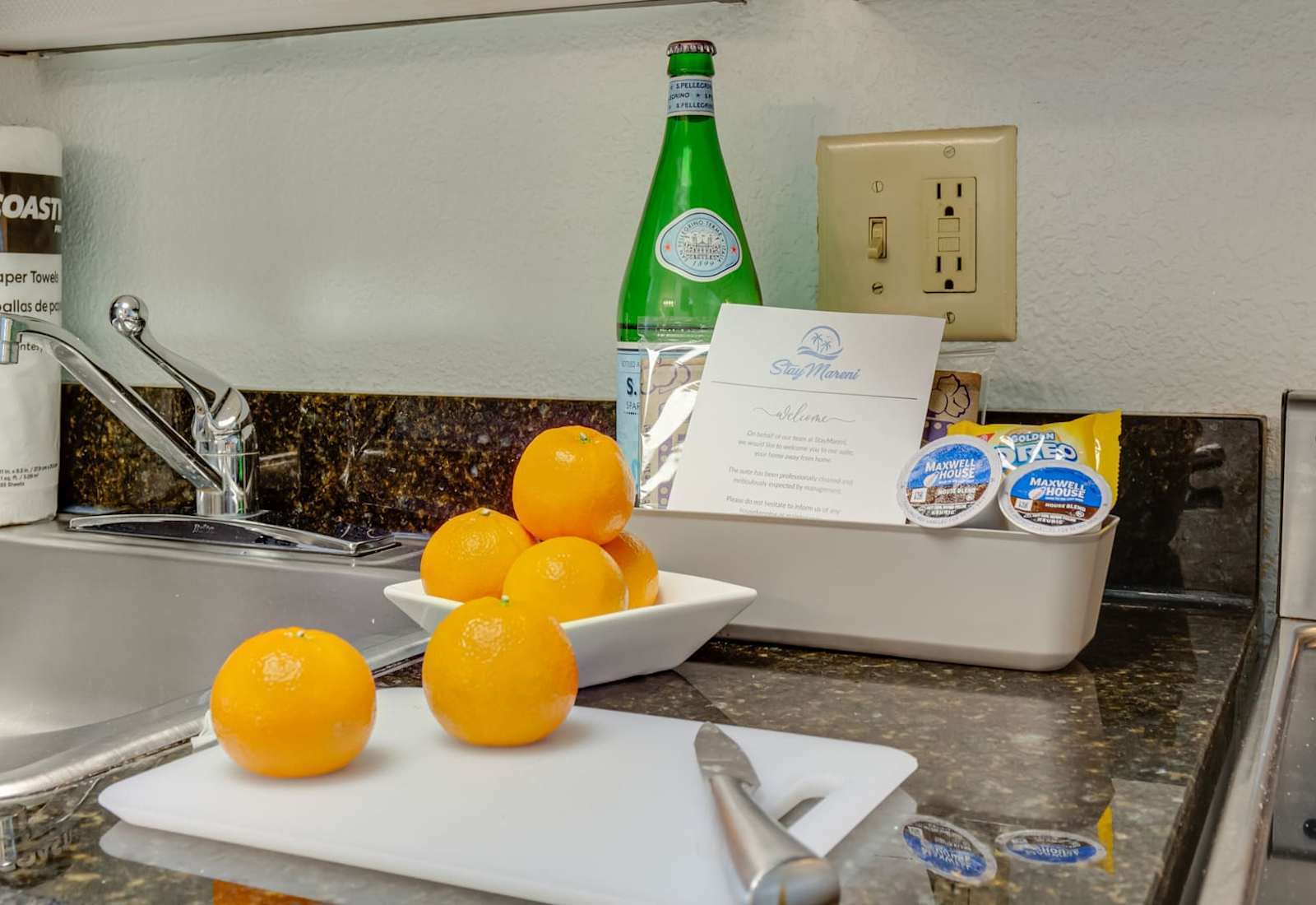 Enjoy a complimentary welcome basket filled with snacks and drinks upon arrival. 
