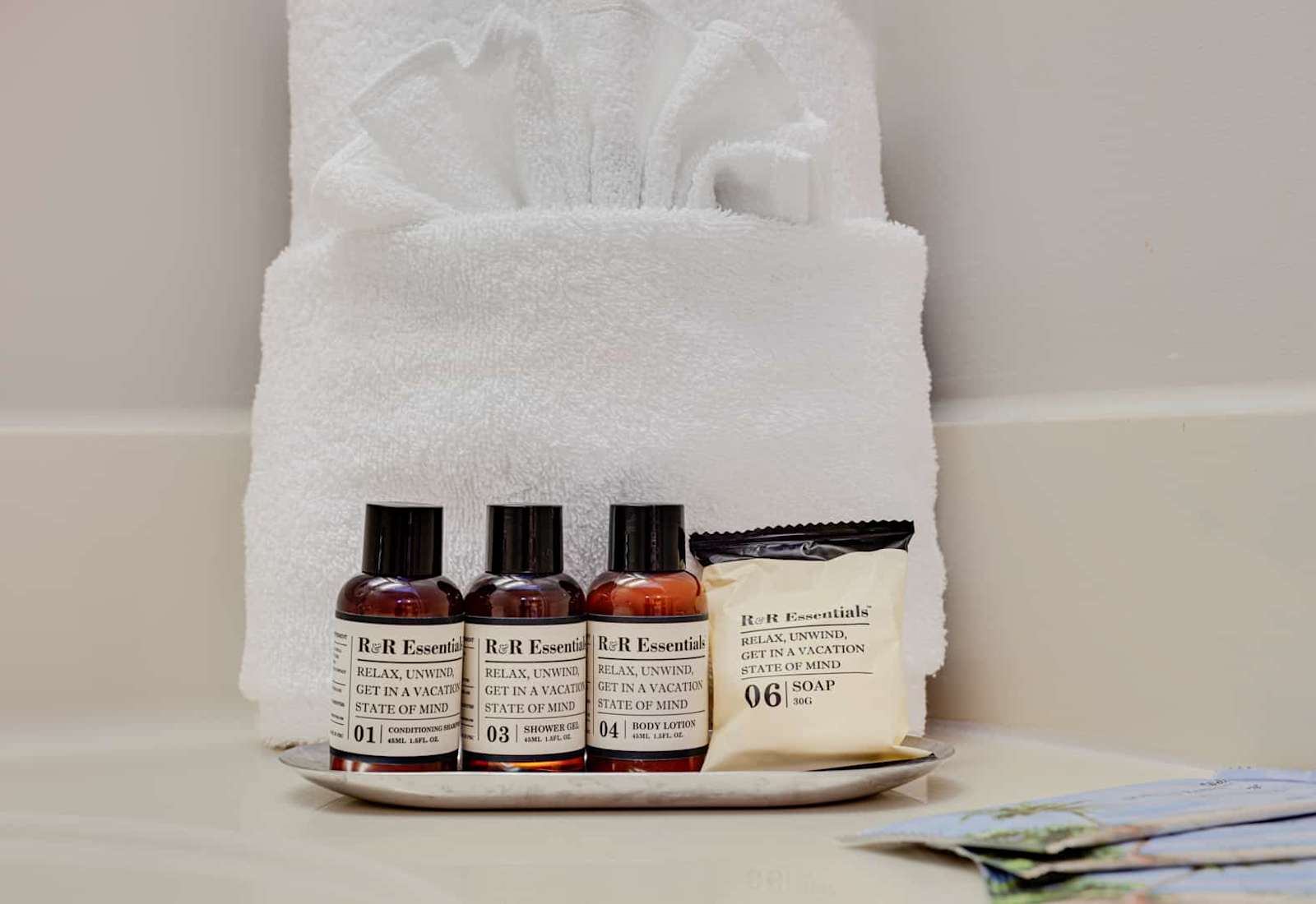 Indulge in our curated collection of luxurious toiletries designed to elevate your stay. With scents to relax and unwind, these travel-sized treats bring a vacation state of mind to your daily routine.