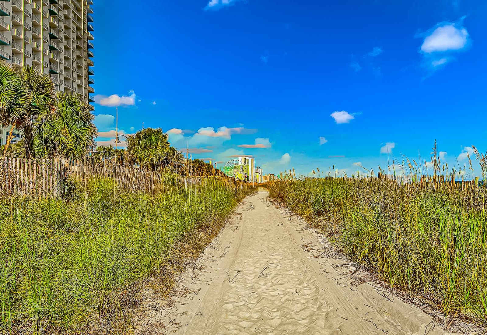 Follow this sandy path just steps from your stay and escape to the beach! With direct access to Myrtle Beach’s golden shoreline, your perfect day in the sun starts right outside your door.
