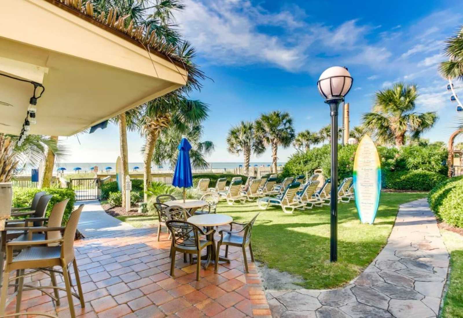 Enjoy oceanfront dining outdoor, perfect for a casual meal with a view.