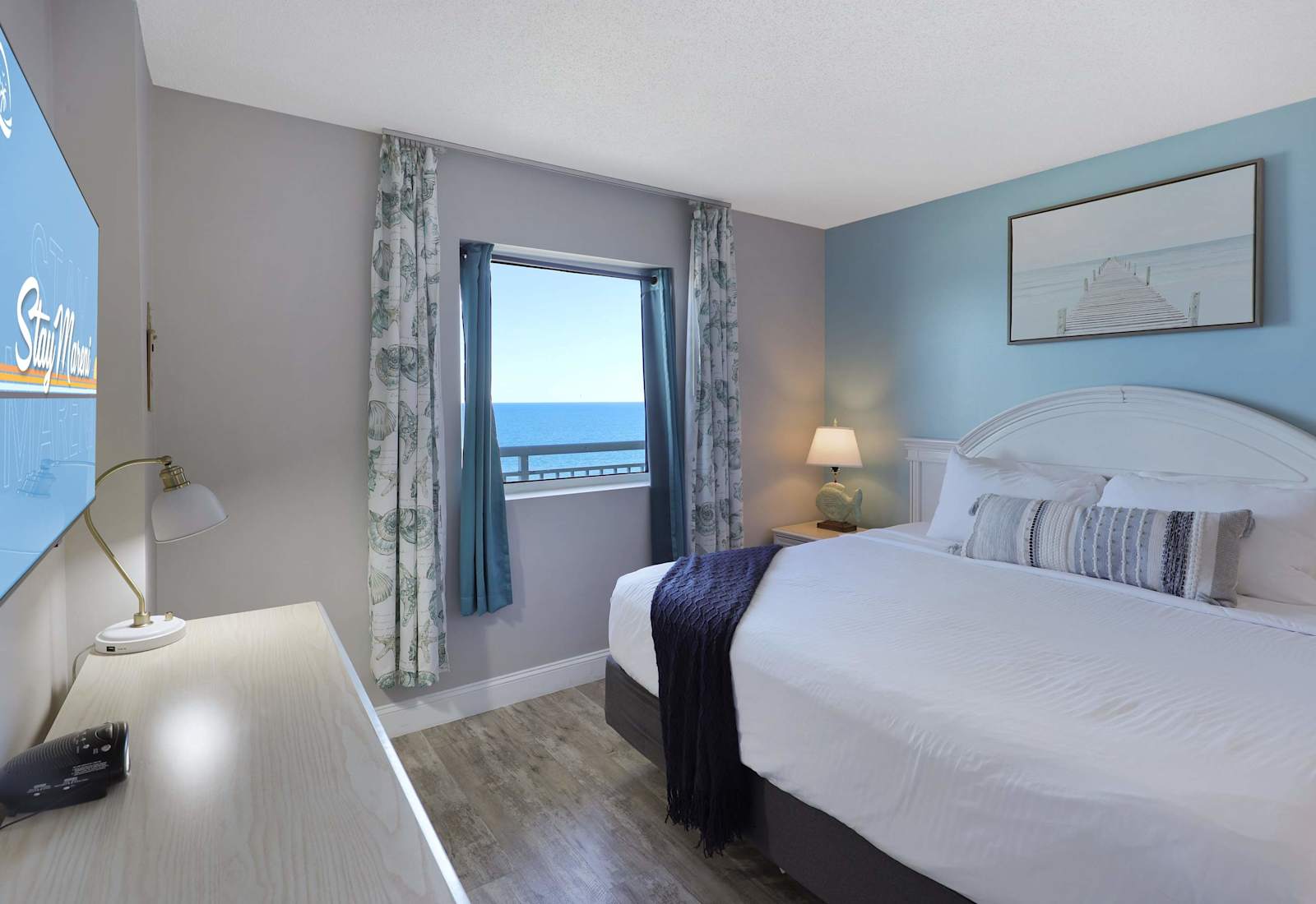 Cozy up in a bed draped with plush linens and stream movies or binge Netflix on the smart TV. Best way to drift off to dreamland after a day full of activities!