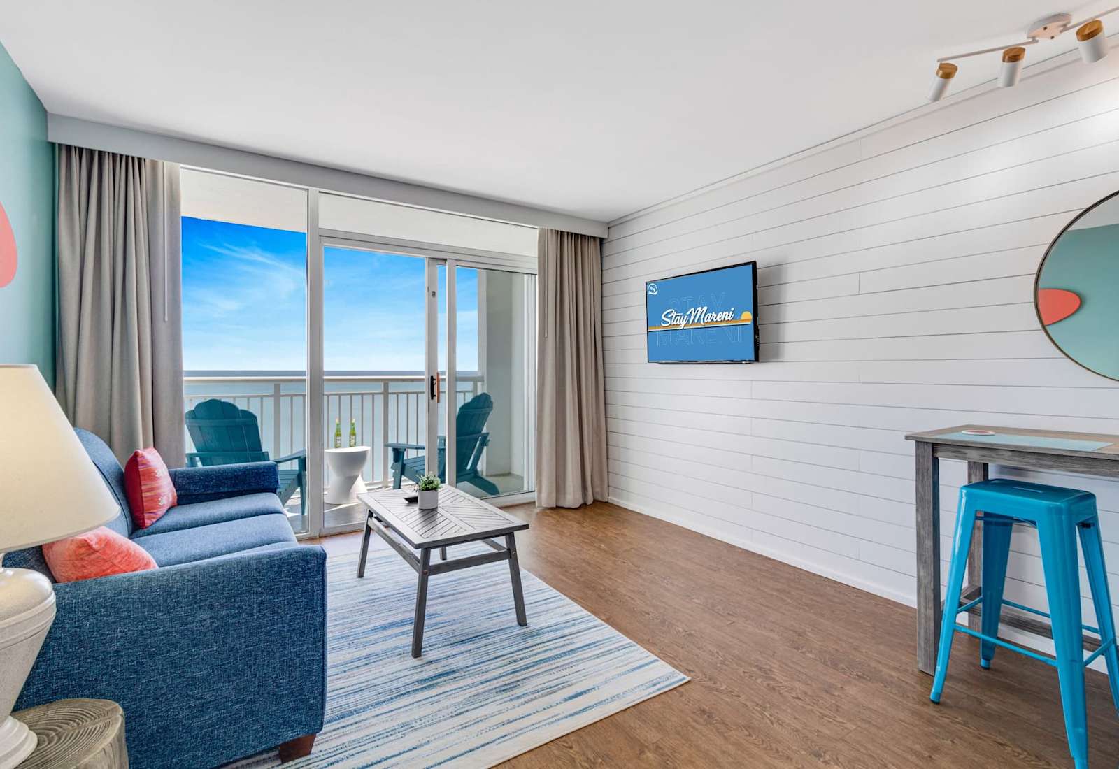 Sit back and relax while you stream your favorite movies, or binge on the latest TV series, with the large wall-mounted Smart TV. Perfect way to unwind after a day soaking up the sun!