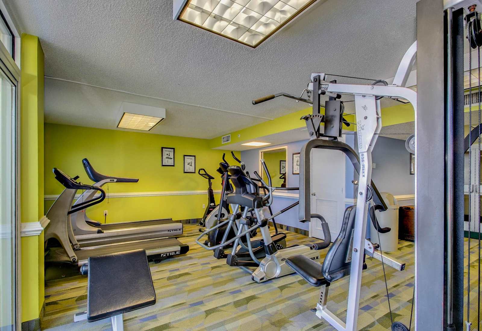 Stay fit while enjoying your getaway in our fully equipped fitness center, featuring cardio machines and strength training equipment. With beautiful views to keep you motivated, it's the perfect place to keep up with your fitness routine!